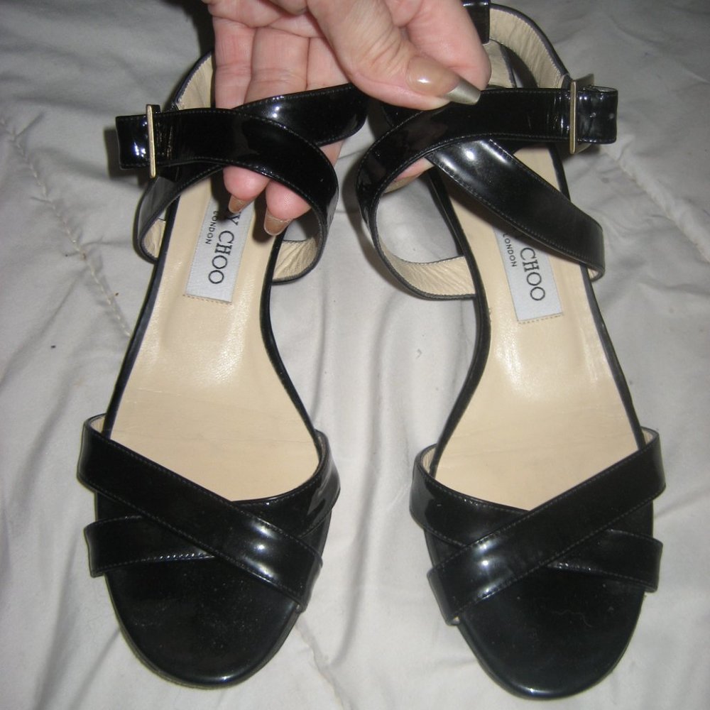 JIMMY CHOO BLACK PATENT SANDALS